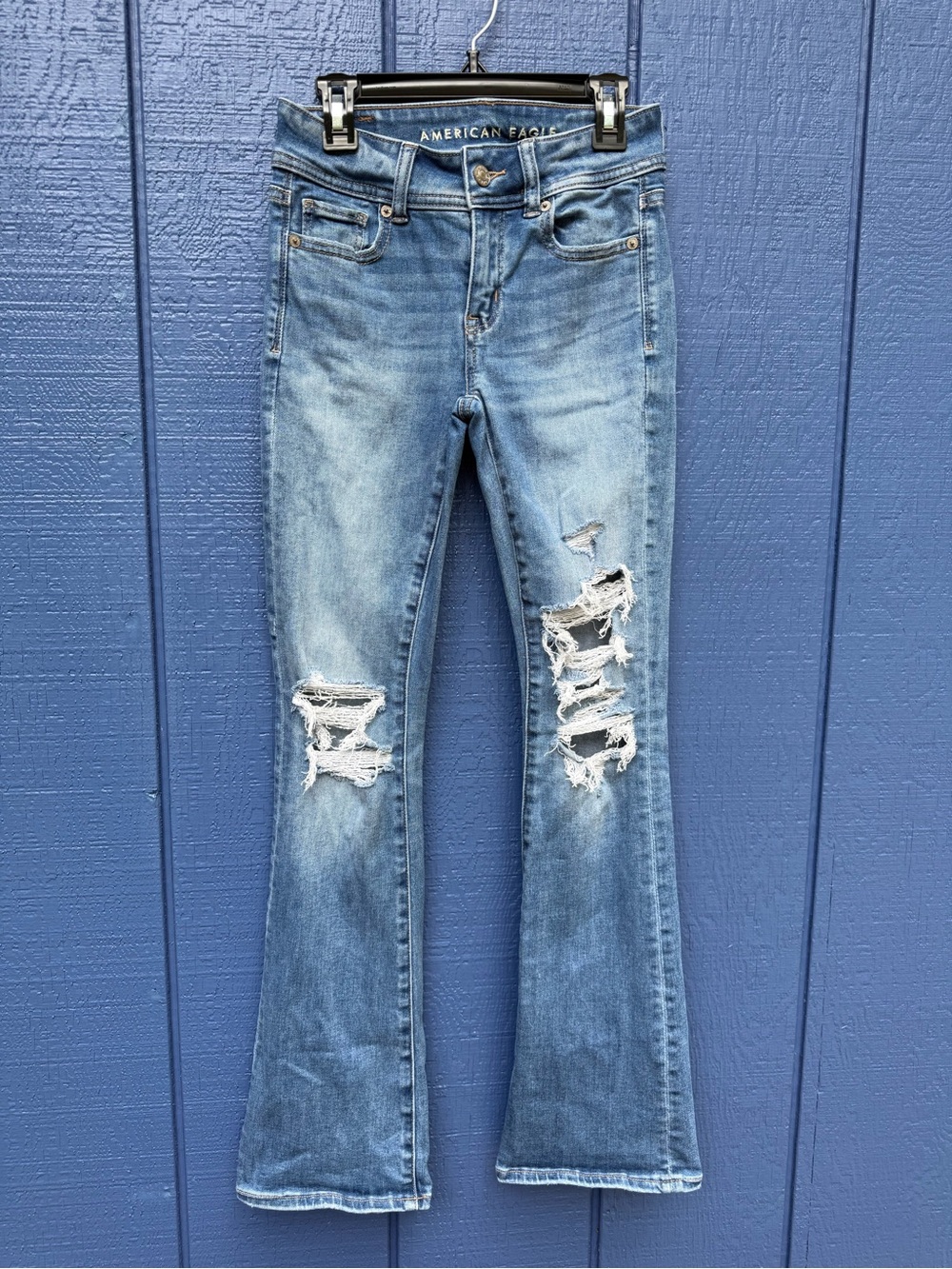American Eagle Outfitters Light Blue Distressed Kick Boot Cut Jeans